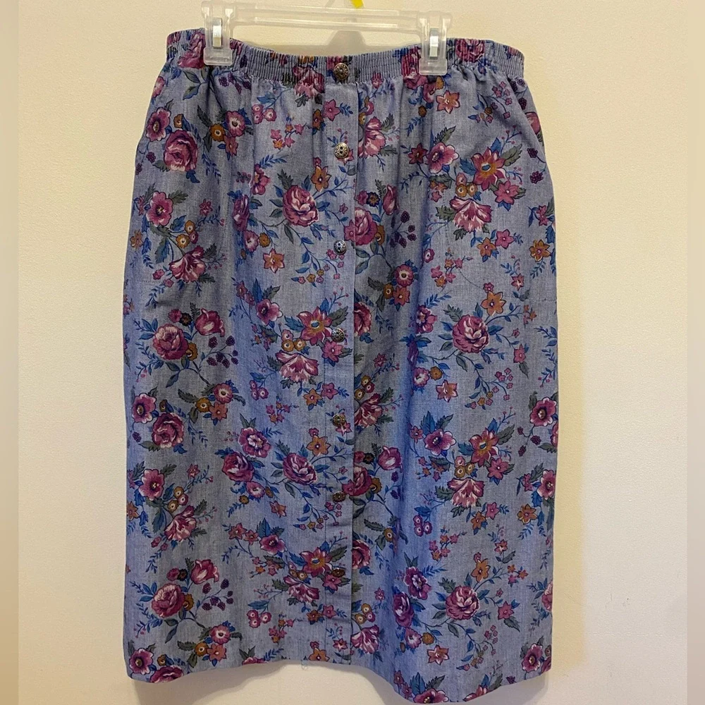 Vintage Cricket Lane A-line denim floral skirt size 18 elastic waist - Picture 1 of 4